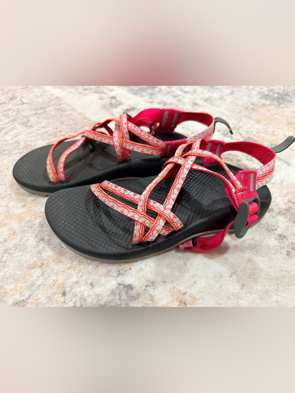 Chaco Kids Red Pink Patterned Adjustable Strap Sandals
